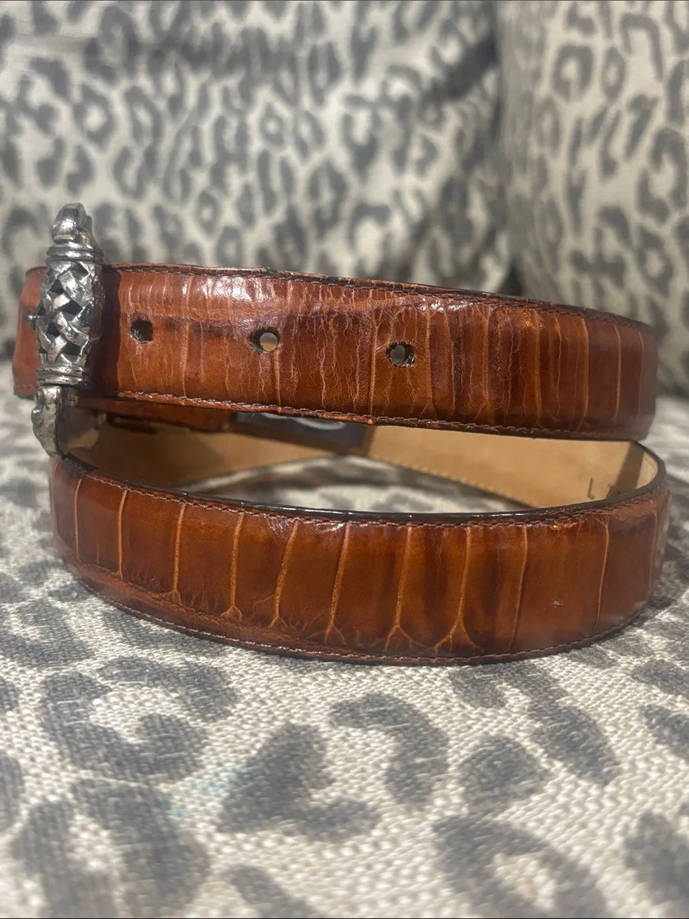 Vintage Brighton belt 1995 faux croc reptile silver tone western classic preppy